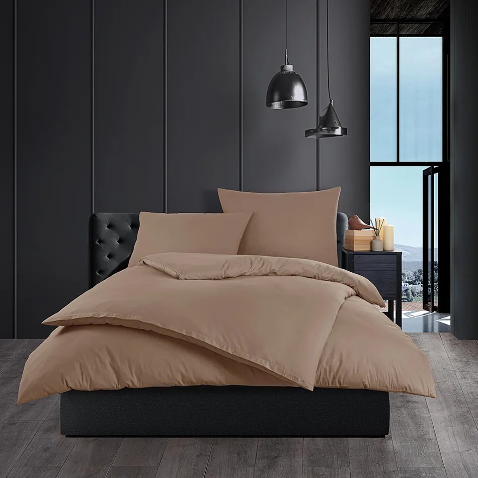 Lenjerie de pat din bumbac Color maro deschis, 140x 200 cm, 70 x 90 cm