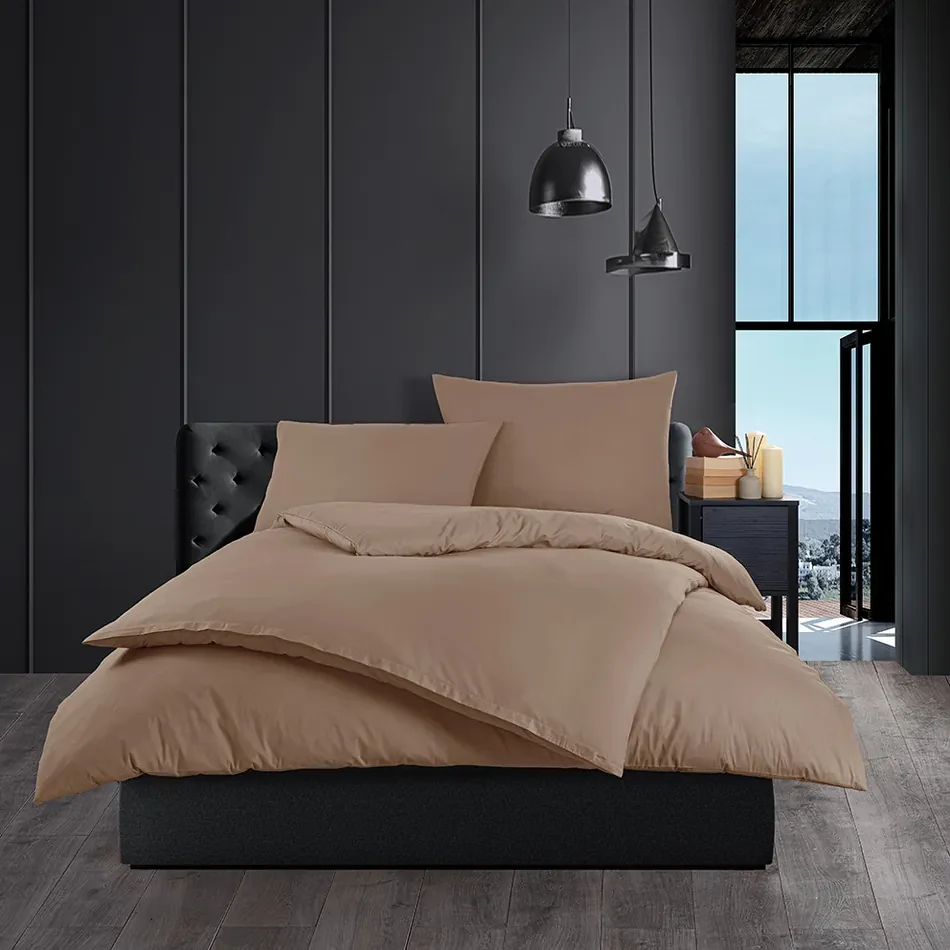 Lenjerie de pat din bumbac Color maro deschis, 140x 200 cm, 70 x 90 cm