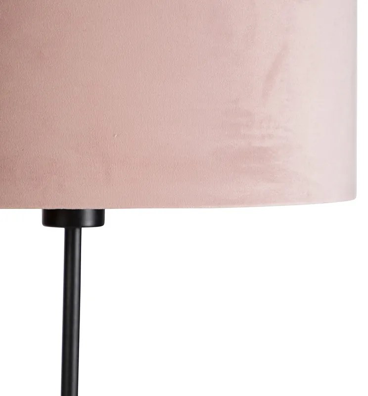 Lampă de podea neagră cu abajur din catifea roz cu auriu 35 cm - Parte