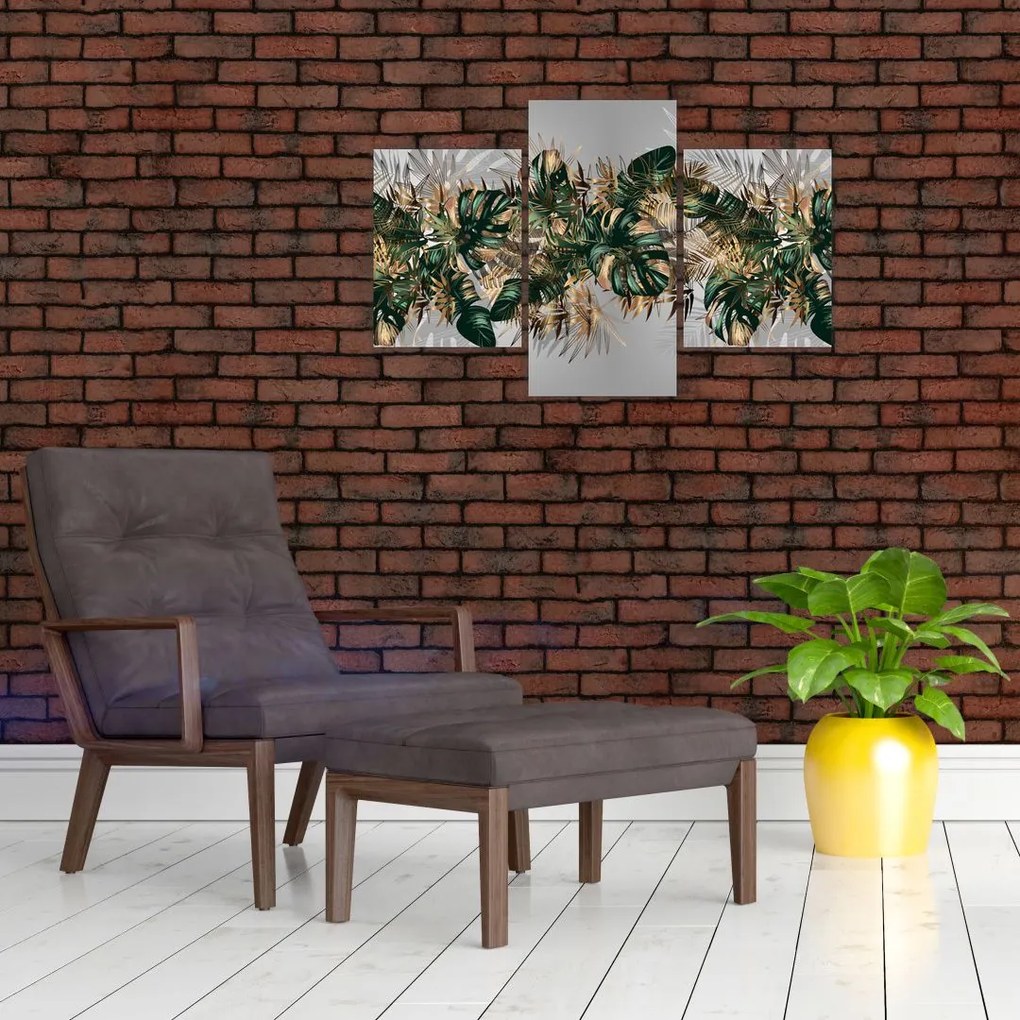 Tablou - Frunze tropicale, Galben - auriu (90x60 cm)