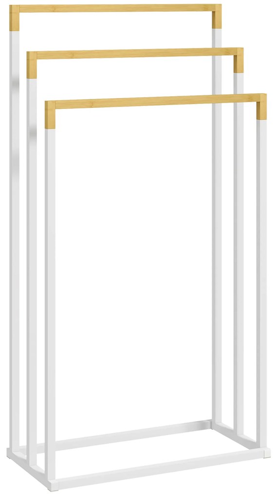 kleankin Suport pentru Prosoape din Bambus și Oțel cu Design Independent, 45x22.5x86 cm, Alb | Aosom Romania