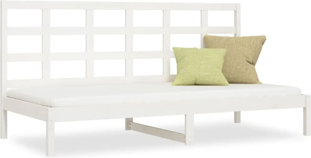 vidaXL Pat de zi fără saltea, alb, 90x200 cm, lemn masiv pin