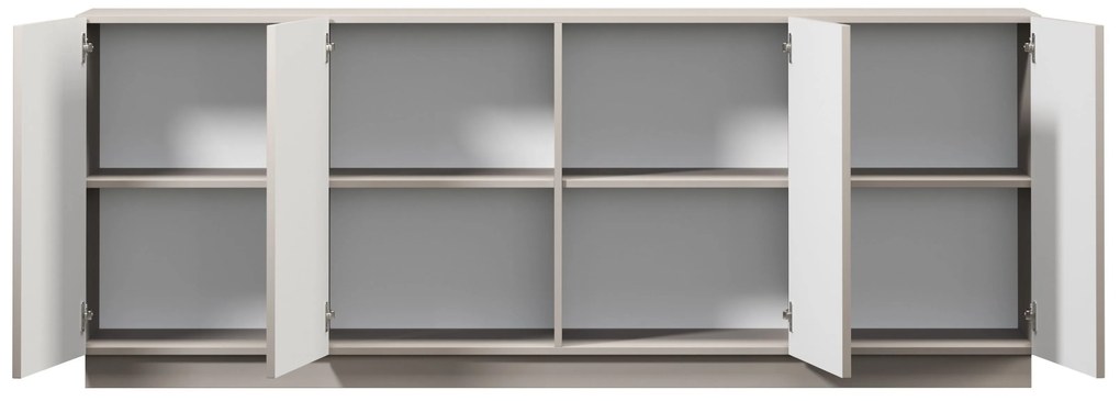 Comodă Lorini 200 cm cu 4 uși - cașmir / mânere negre T-bar