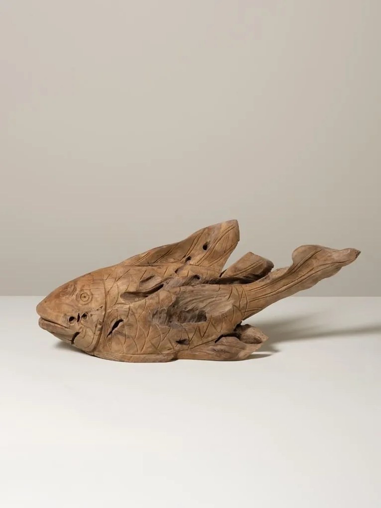 Decoratiune sculptata manual din lemn de tec, H21 cm, "Antique Shore"