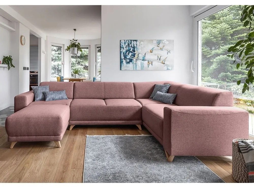 Colțar roz extensibil/cu spațiu de depozitare (cu colț pe partea dreaptă/în formă de "U") Classy Sophie – Miuform