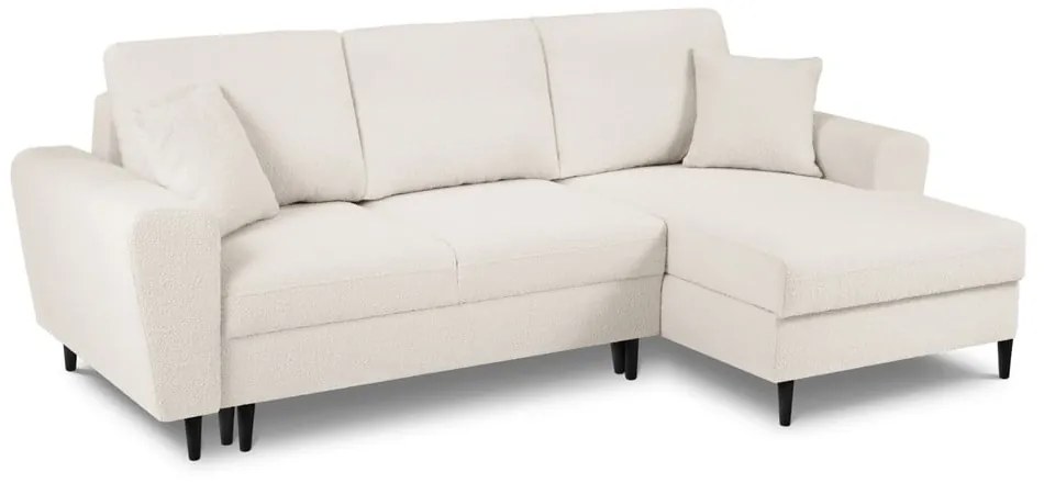 Colțar bej extensibil, cu spațiu de depozitare cu tapițerie din țesătură bouclé (cu colț pe partea dreaptă, cu șezlong) Kyoto – Cosmopolitan Design