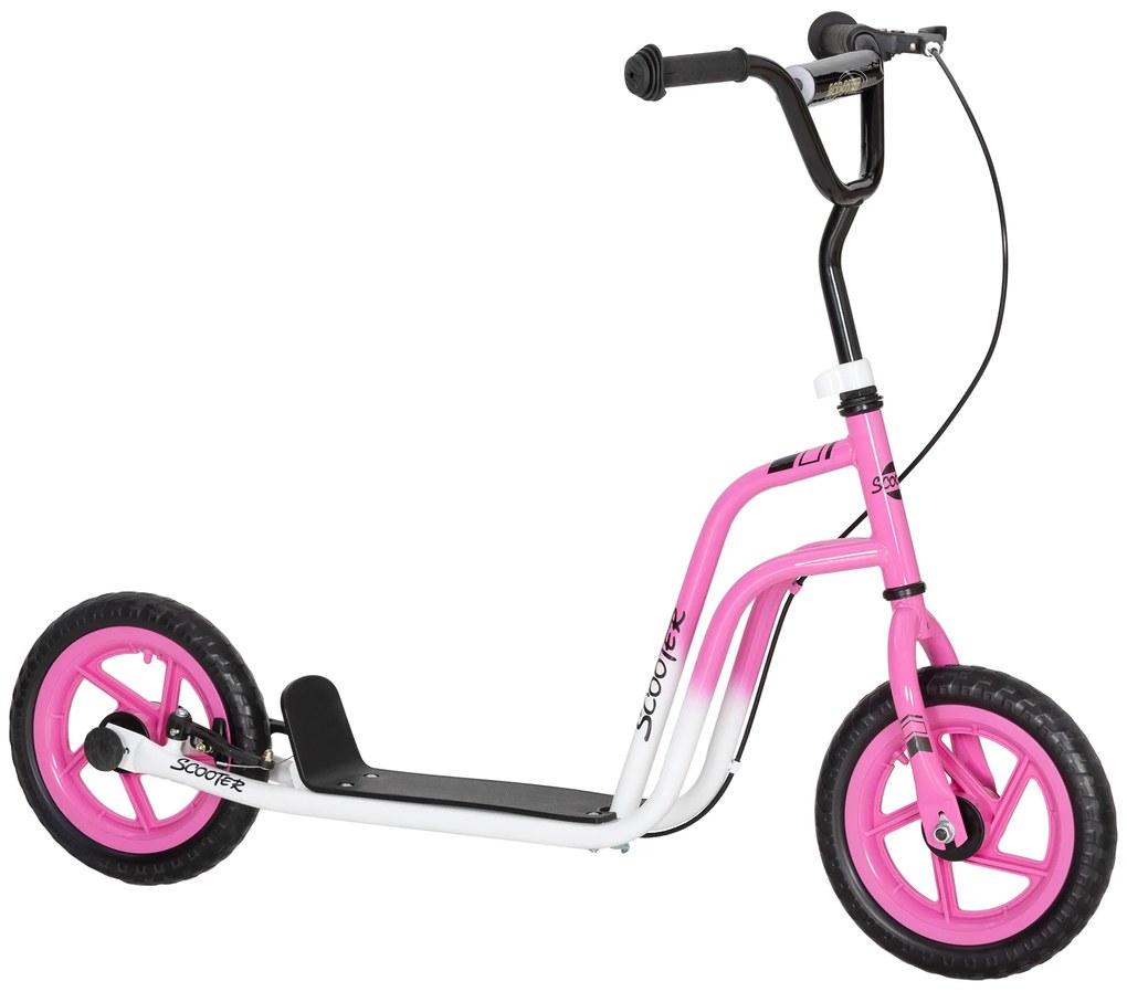 AIYAPLAY Trotinetă pentru copii cu ghidon reglabil, roți mari, suport de parcare, frână de mână, pentru copii cu vârsta 5-12 ani, roz | Aosom Romania