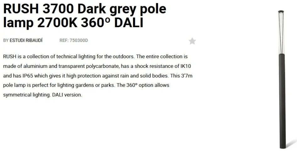 Stalp LED iluminat exterior simetric 360º IP65 RUSH 370cm 2700K DALI