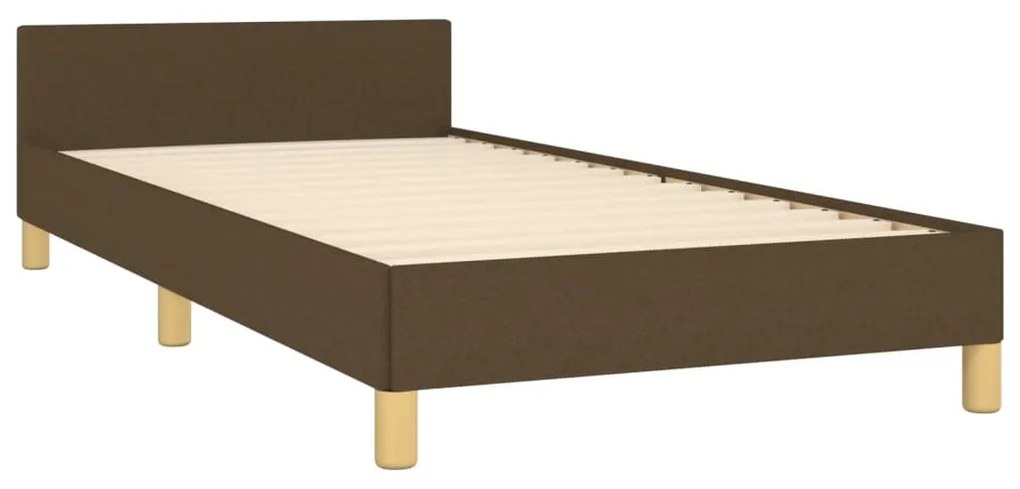 Cadru de pat cu tablie, maro inchis, 90x200 cm, textil Maro inchis, 90 x 200 cm, Benzi verticale