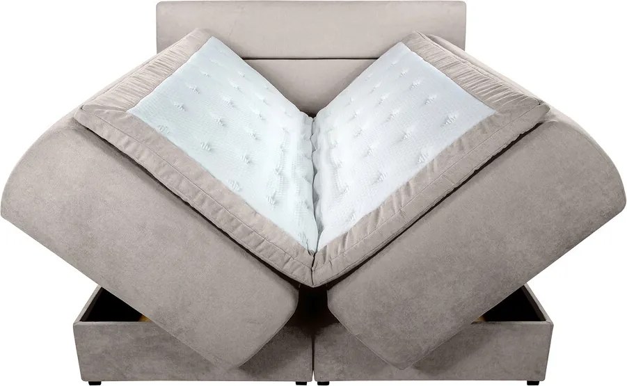 Pat matrimonial, Bergen Memory, 160x200 cm, cu spatiu pentru depozitare, Taupe