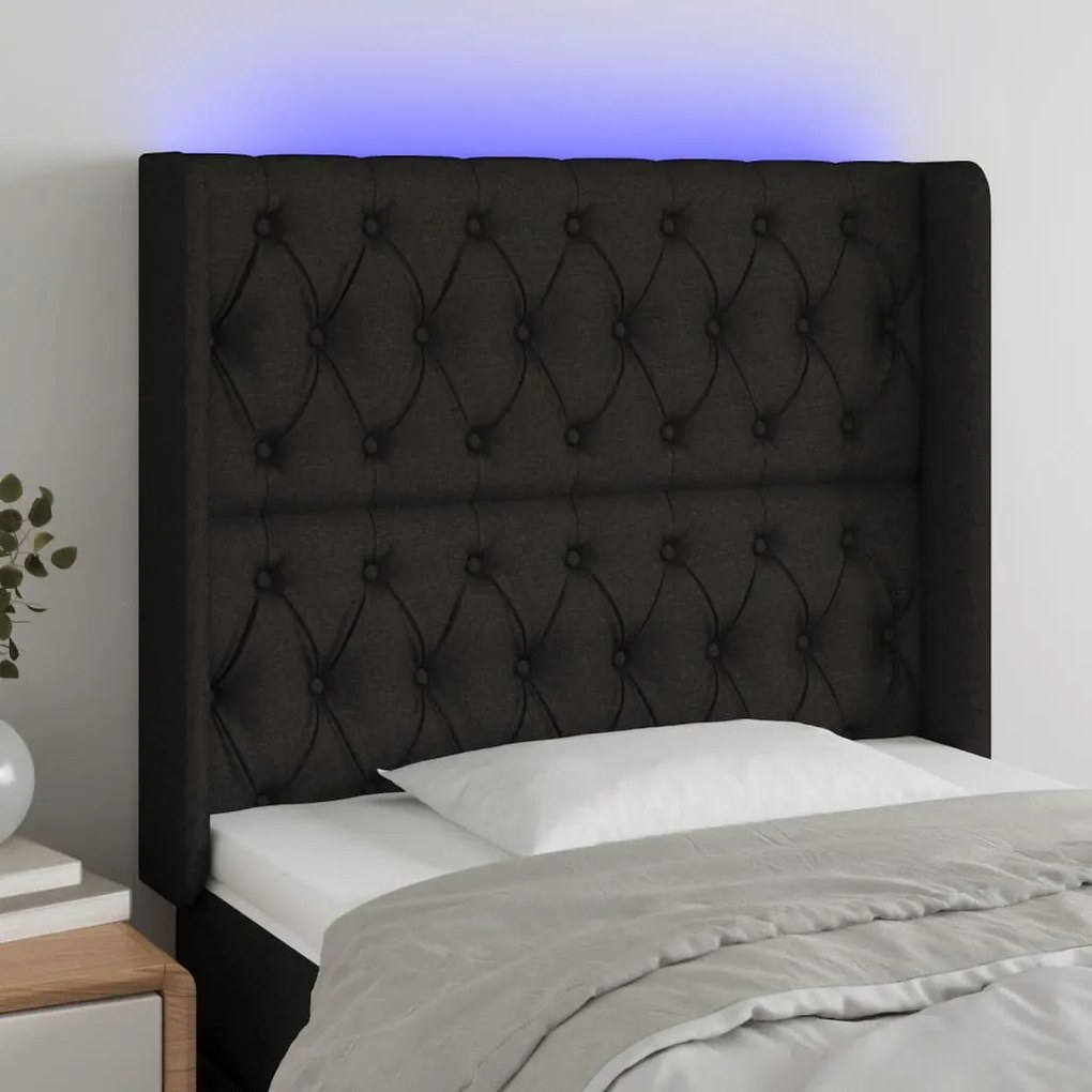 vidaXL Tăblie de pat cu LED, negru, 103x16x118/128 cm, textil