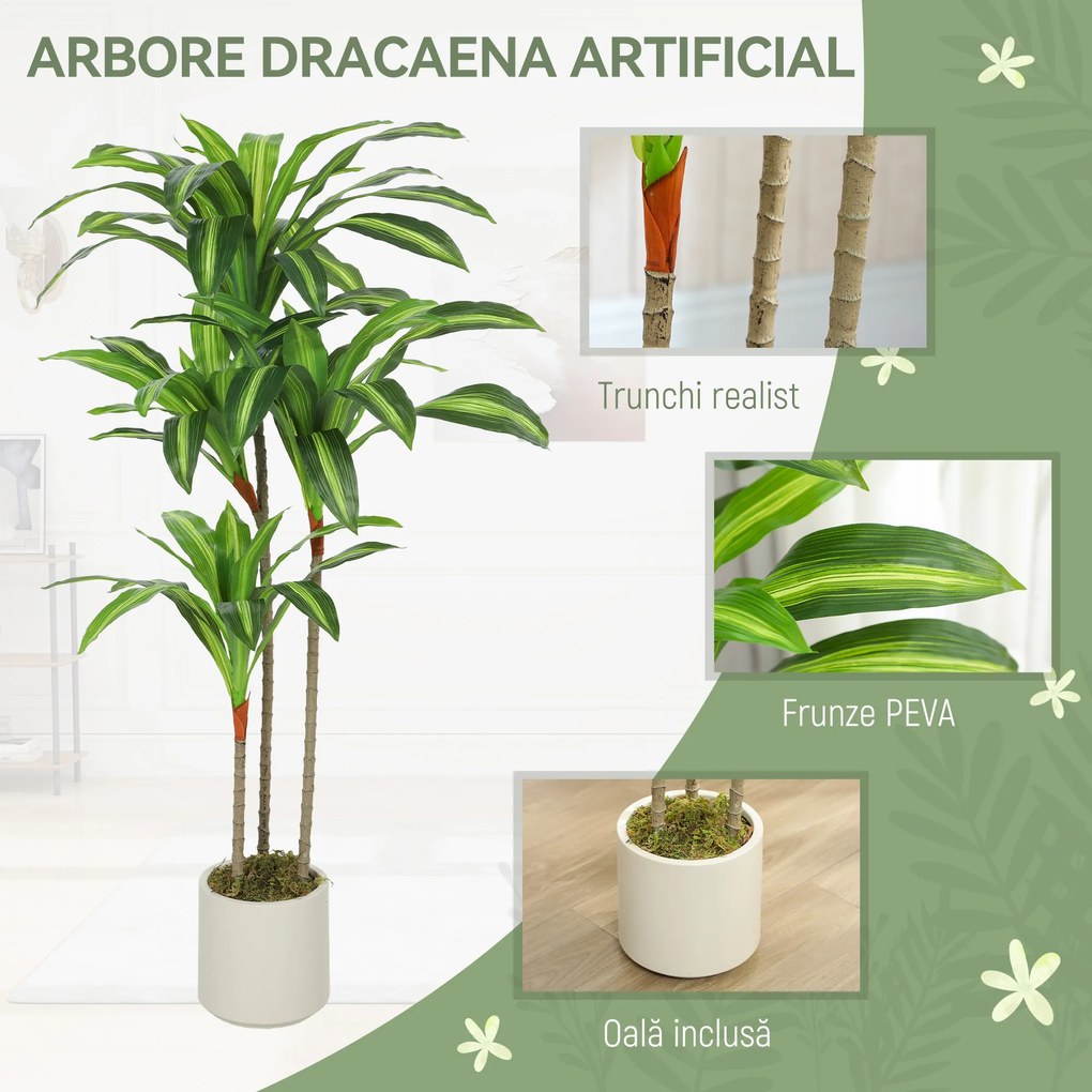 HOMCOM Arbore artificial Dracaena 120 cm cu ramuri flexibile - Verde | Aosom Romania