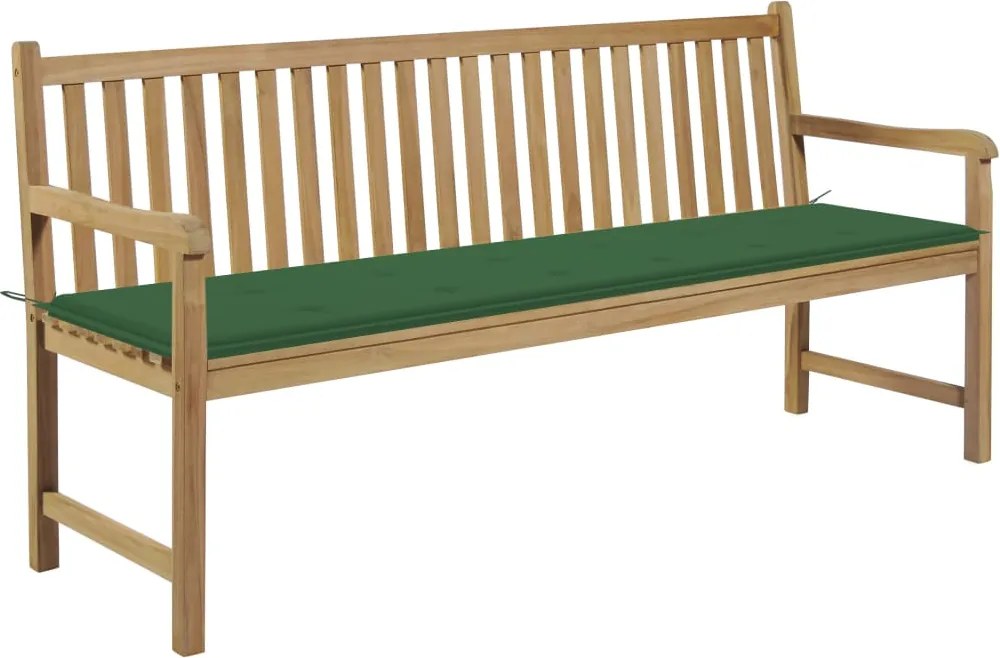 vidaXL Bancă de grădină, cu pernă verde, 175 cm, lemn masiv de tec