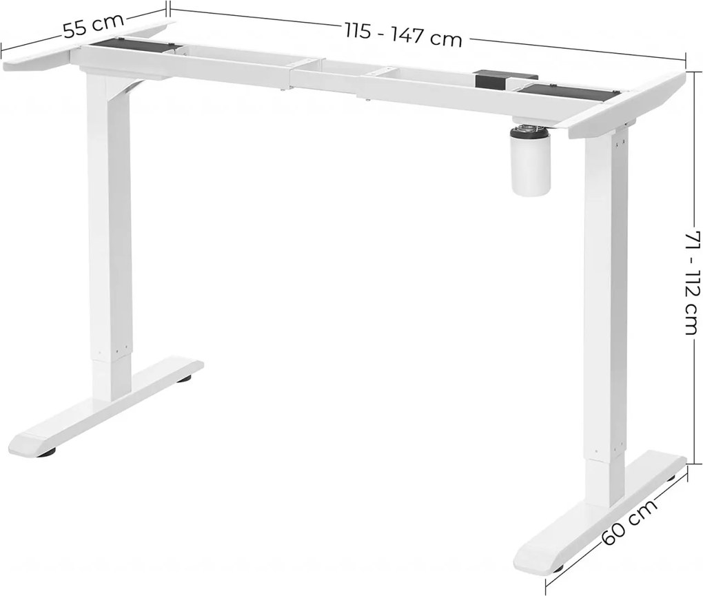 Cadru birou reglabil, Songmics, Alb, 110-155x58x68-116 cm