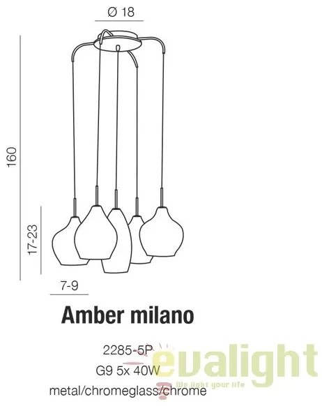 Lustra moderna AMBER MILANO 5 crom
