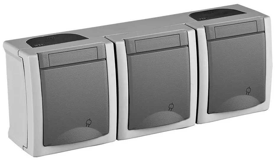Priza tripla cu impamantare IP54 Pacific Panasonic, PT, gri