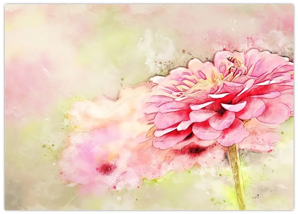 Tablou pe sticlă - Floare roz, aquarel (70x50 cm)