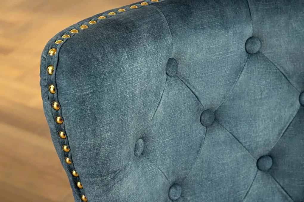 Set 2 scaune Stil Baroc, Catifea, Albastru Petrol, Metal, Auriu, Castle