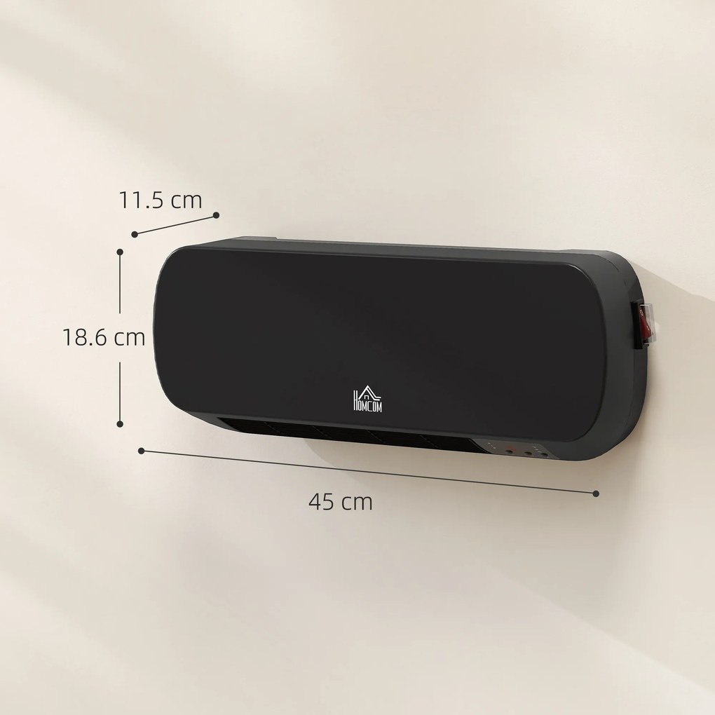 HOMCOM Aerotermă Electrică de Perete cu Telecomandă și Timer 12h, Negru | Aosom Romania