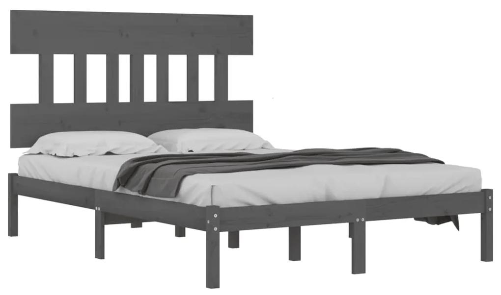 Cadru de pat, gri, 140x200 cm, lemn masiv Gri, 140 x 200 cm