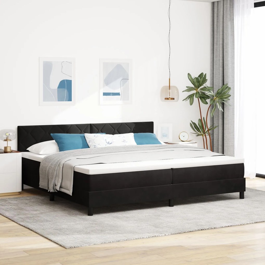 vidaXL Pat box spring cu saltea, negru, 200x200 cm, catifea