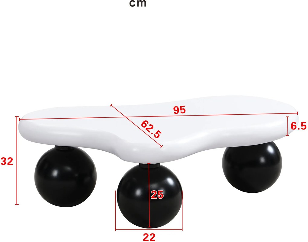 Masă de cafea în stil de nor, cu iluminare LED și design cu picioare rotunde, 95x62,5x32 cm, Alb+Negru