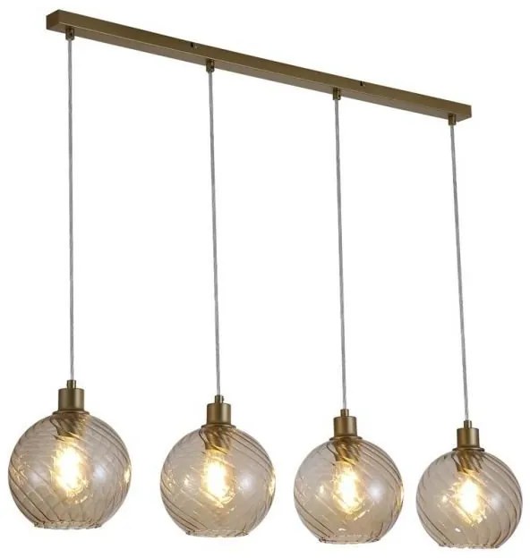 Lustra cu 4 pendule metal auriu, sticla champanie Radiance