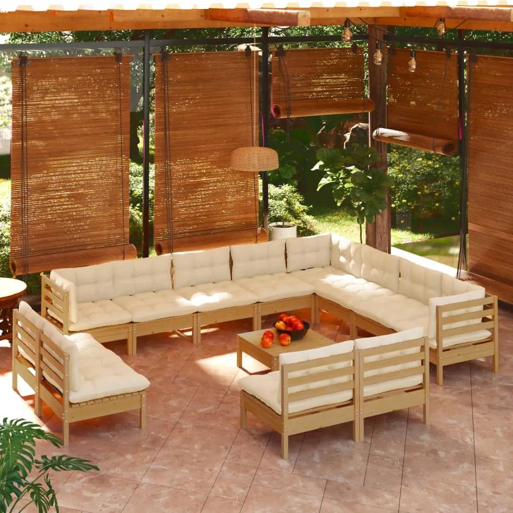 Set mobilier de gradina cu perne 13 piese maro miere lemn pin