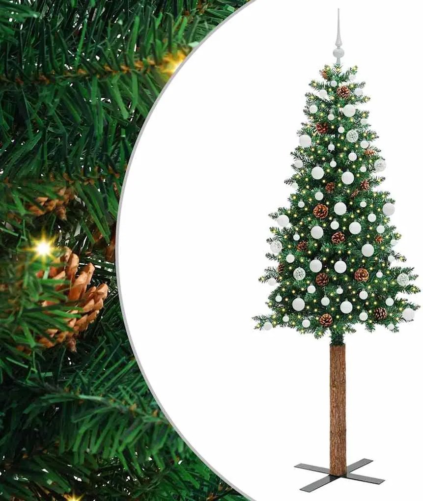 vidaXL Brad de Crăciun subțire Verde 210 cm PVC și lemn de PIN masiv