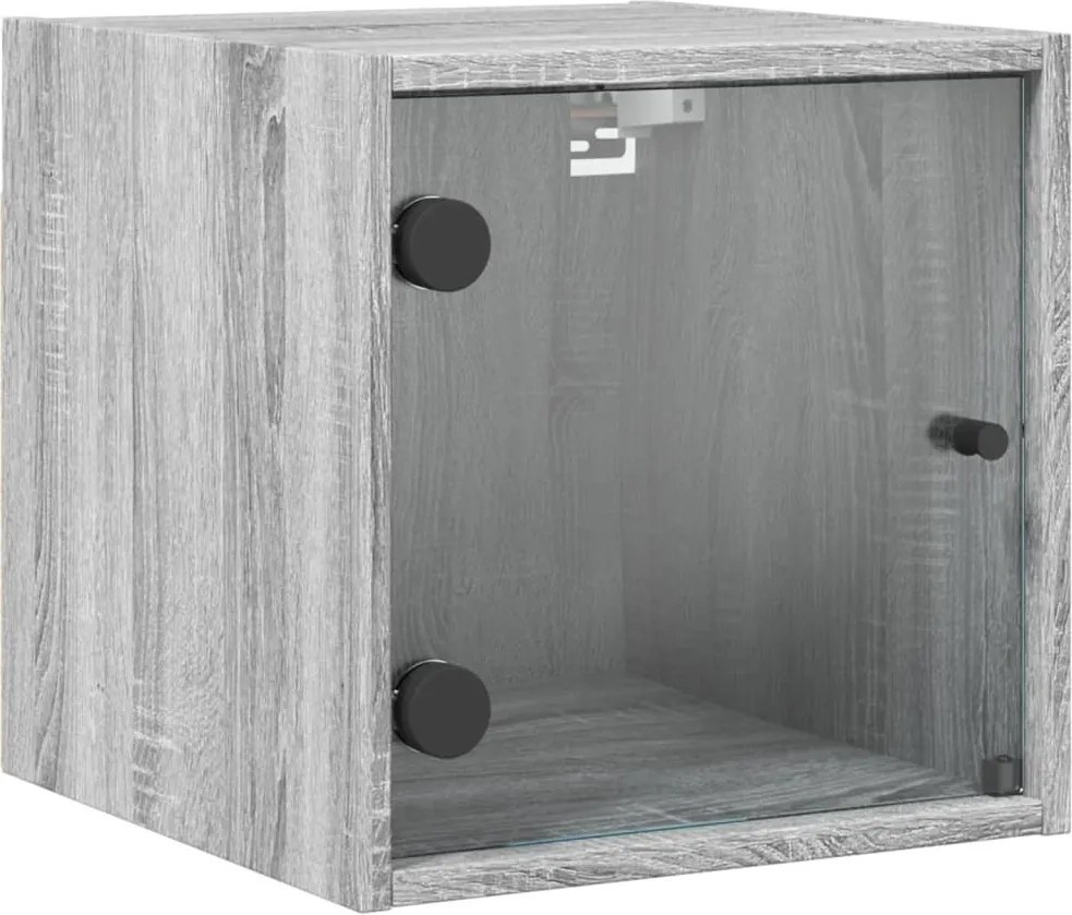 vidaXL Noptieră cu ușă din sticlă, gri sonoma, 35x37x35 cm