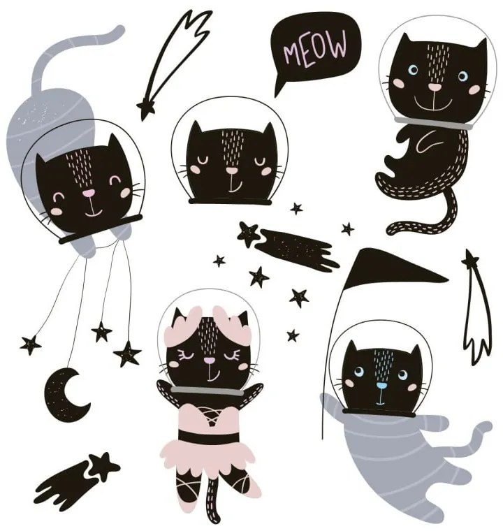 Set autocolante pentru perete Ambiance Scandinavian Animals Cosmonaut Cats
