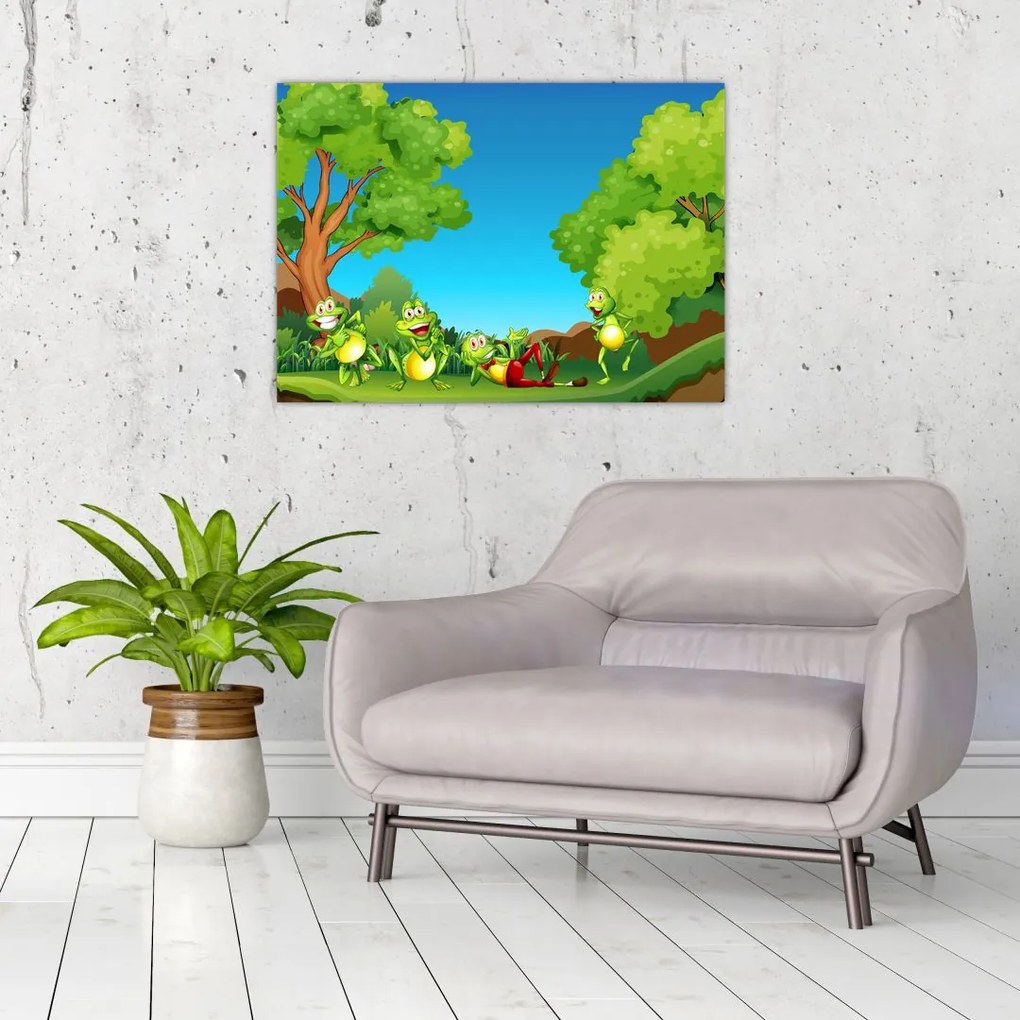 Tablou pe sticlă - Broscuțe vesele (70x50 cm)
