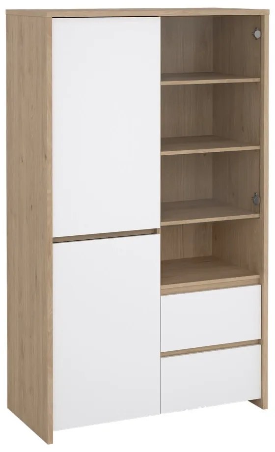 Vitrină albă-în culoare naturală cu aspect de lemn de stejar 100x170x48 cm Next – Tvilum