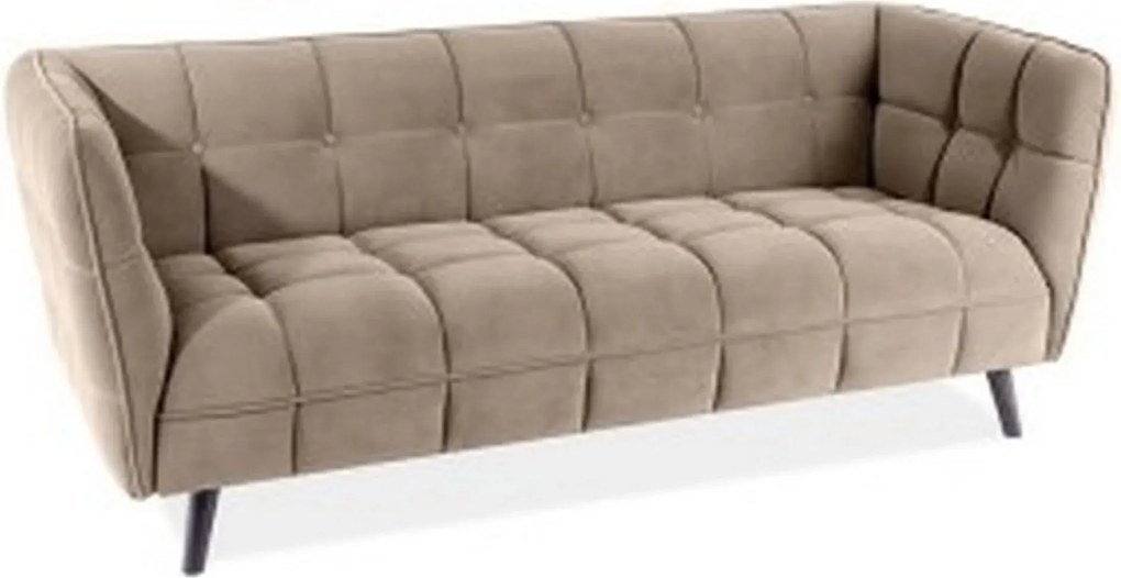Canapea CASTELLO 3, bej/wenge, stofa catifelata/lemn, 200x85x78 cm