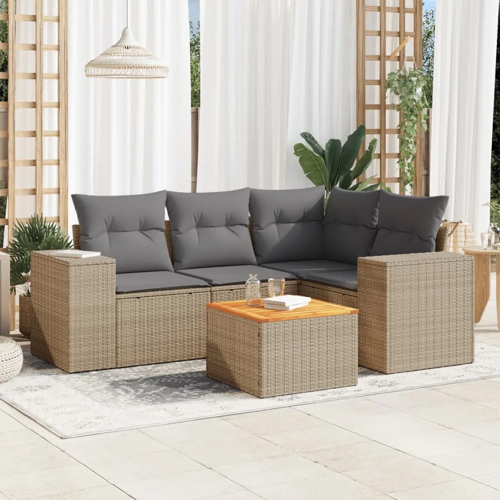 vidaXL Set canapele de grădină cu perne, 5 piese, bej, poliratan