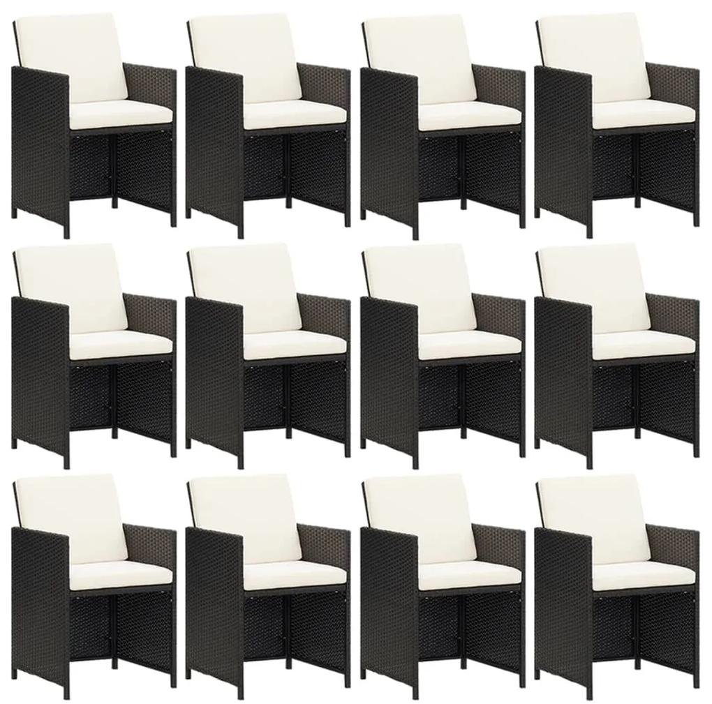 Set mobilier de gradina cu perne, 13 piese, negru, poliratan Negru si alb crem, 12x fotoliu + masa, 1