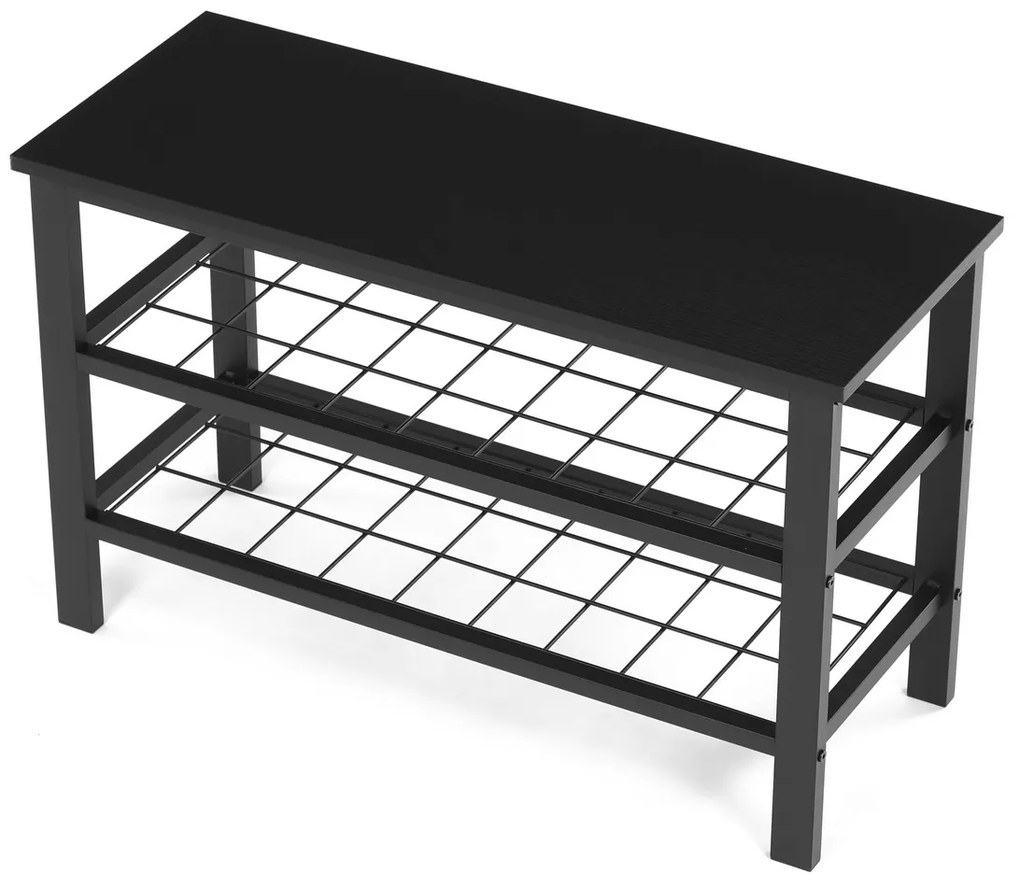 Raft pentru pantofi cu 2 rafturi, negru