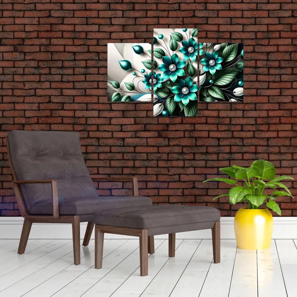 Tablou - Flori turcoaz 3D (90x60 cm)