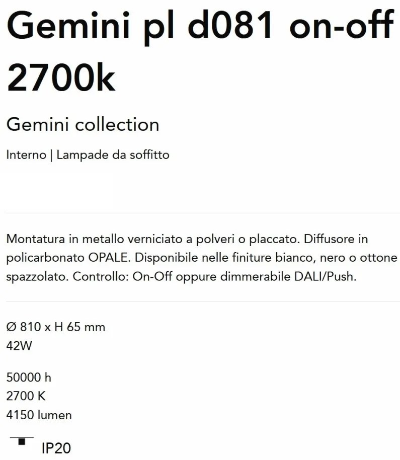 Plafoniera LED design circular Gemini pl d081 on-off 2700k alama