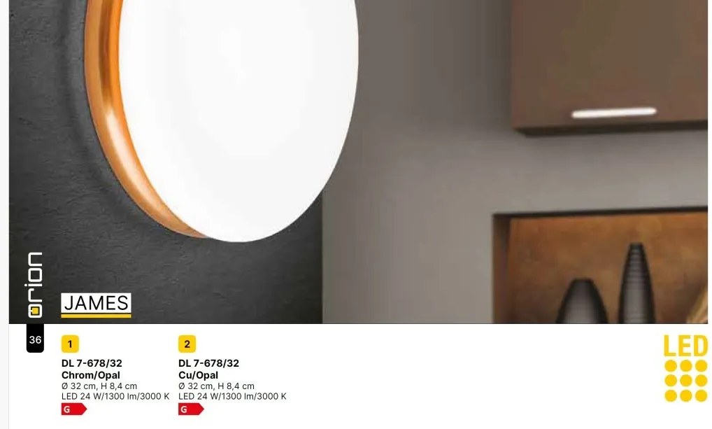 Plafoniera LED design circular JAMES D-32cm cupru/opal