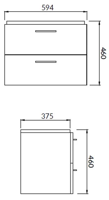 Set dulap baie suspendat Lara 2 sertare cu lavoar Cersanit Mille Slim, 60 cm, Alb Alb, 600x460 mm