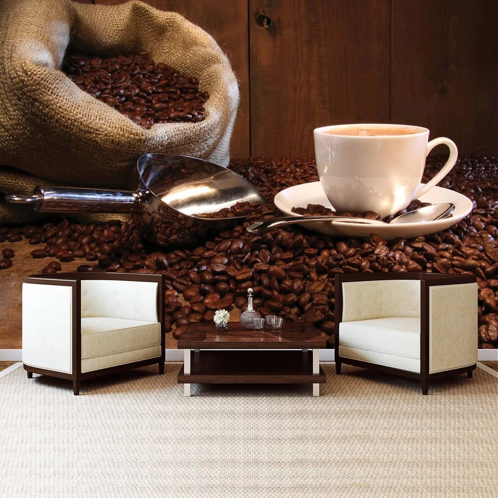 Fototapet - Sac plin cu boabe de cafea (254x184 cm)