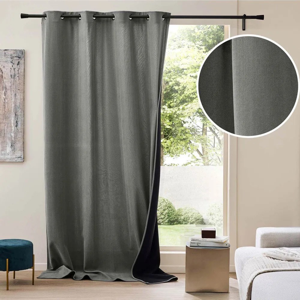 Draperie gri antracit termoizolantă din catifea reiată 140x260 cm Madison – douceur d'intérieur