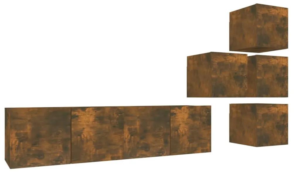Set dulapuri TV, 6 piese, stejar fumuriu, lemn prelucrat 6, Stejar afumat, 60 x 30 x 30 cm
