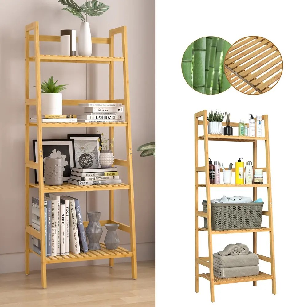 Raft de bambus ZOJA, 4 polițe, 48x32x123cm, maro Casaria