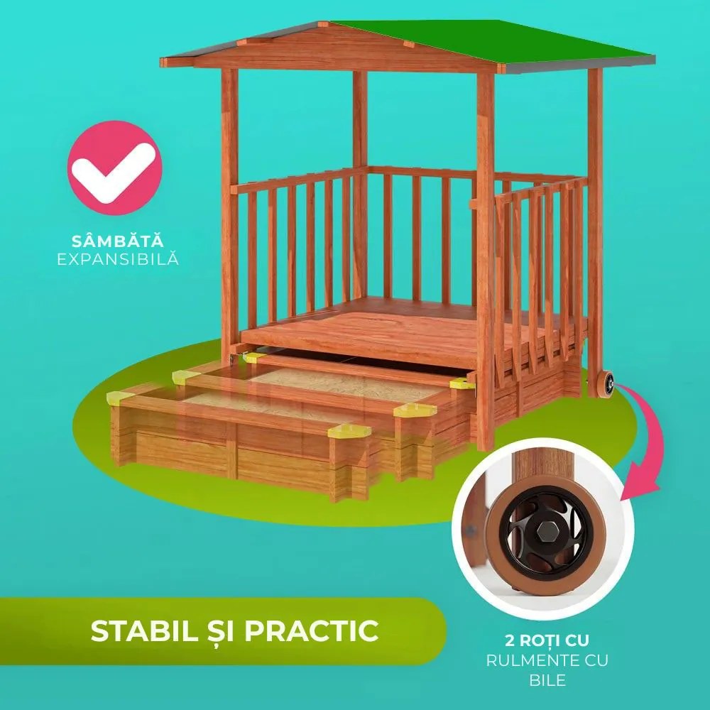 Groapa cu nisip cu verandă SUNNY, 130x130x143cm, maro/verde Jurhan