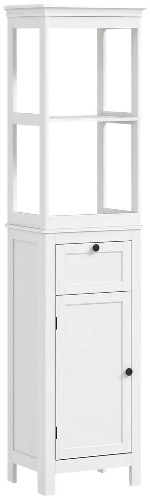 HOMCOM Mobilier coloană de baie armoire haute cu 2 rafturi, 1 sertar și 1 dulap - 40 x 30 x 165 cm, alb | Aosom Romania
