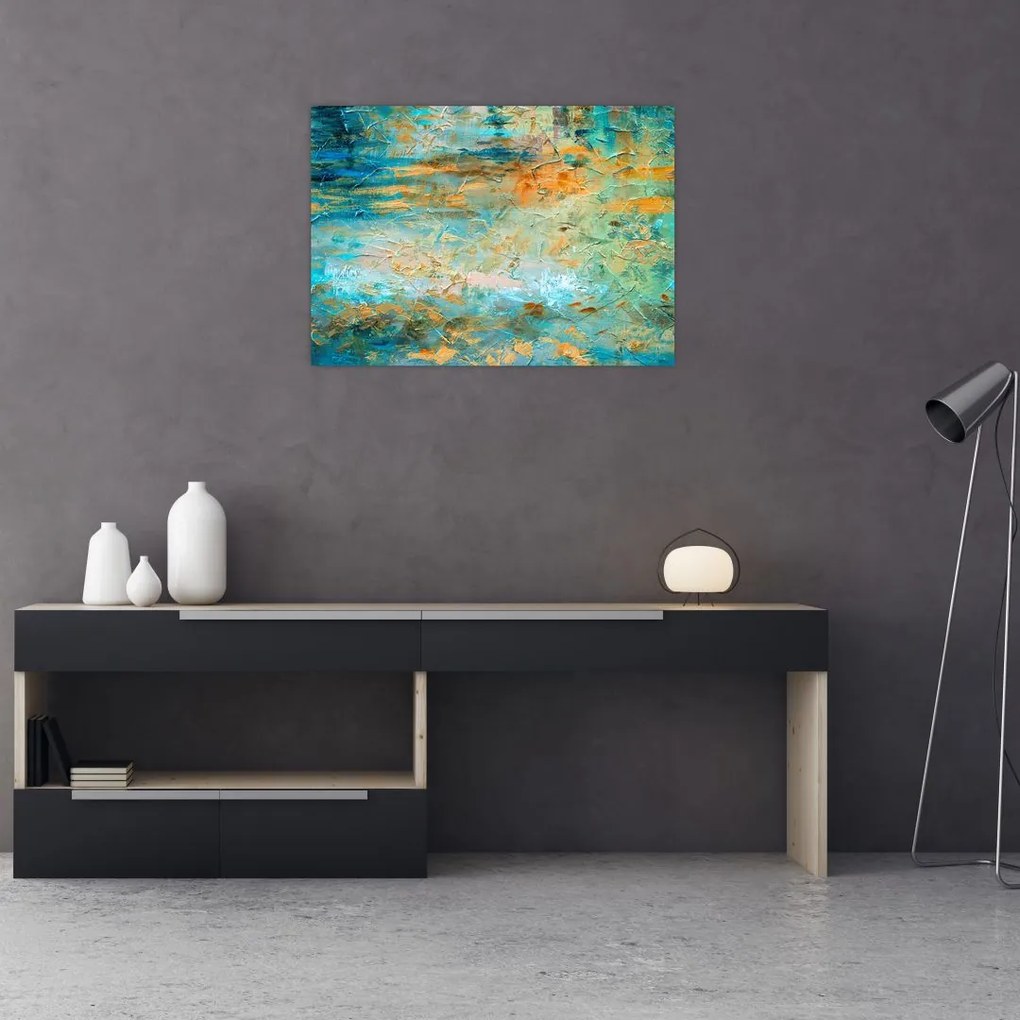 Tablou pe sticlă - Abstract albastru (70x50 cm)