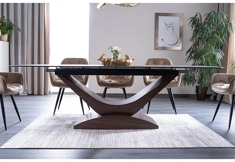 Masă de sufragerie extensibilă 180-240 cm Danyell (gri + nuc) (pentru 8 și mai multe persoane). 1050106