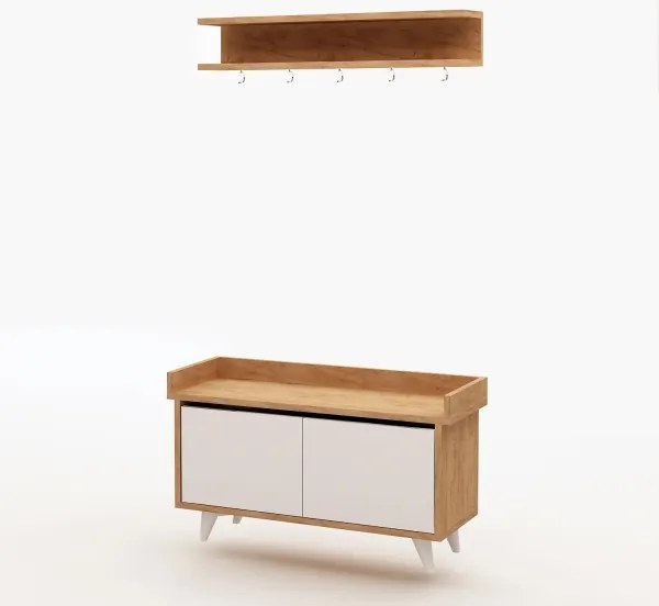 Cuier de perete ARASSO 18,8x80 cm + pantofar 60x90 alb/maro